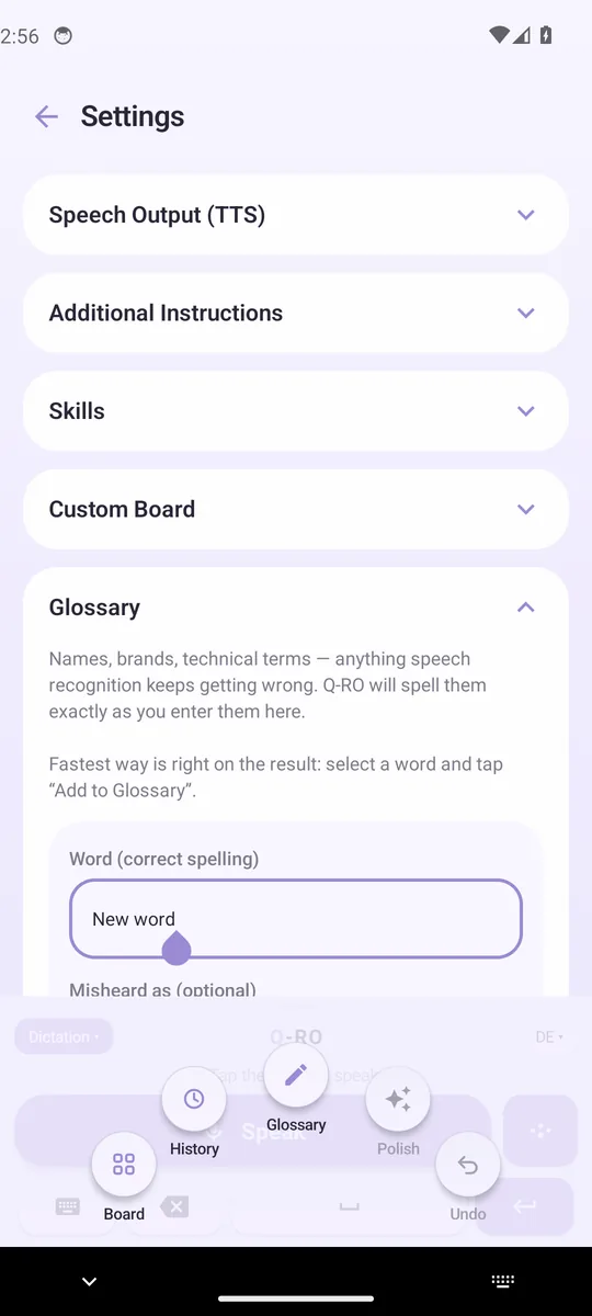 The Q-RO keyboard with the tool fan open